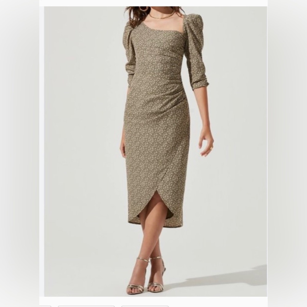 ASTR the Label Asymmetrical Top Puffed Sleeve Midi Dress